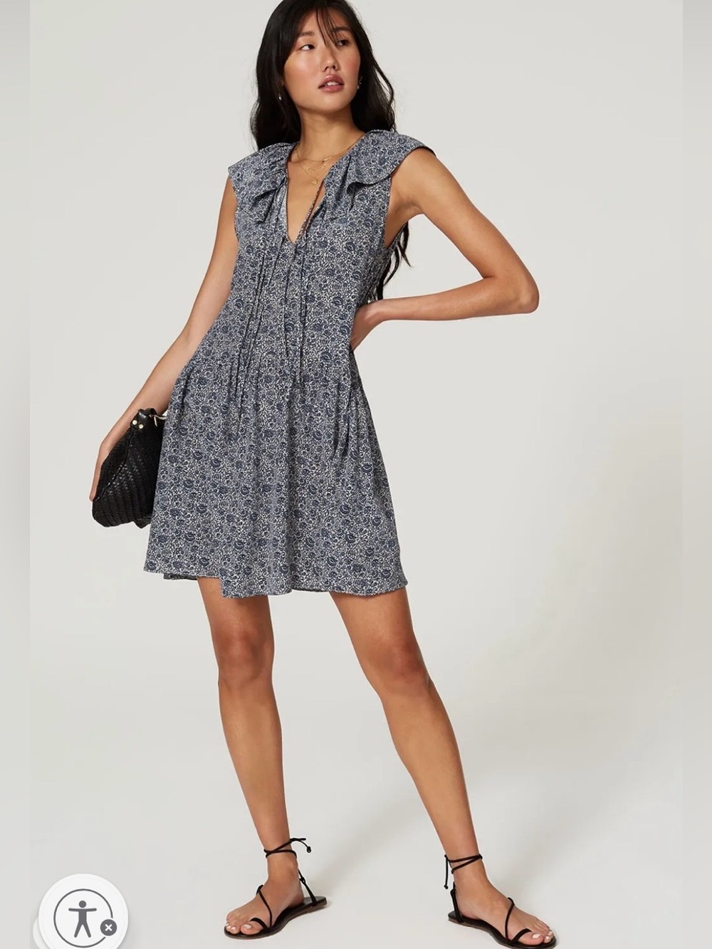 Rebecca Taylor Blue Floral Tie-Front Ruffle Mini Light Summer Silk blend Dress S